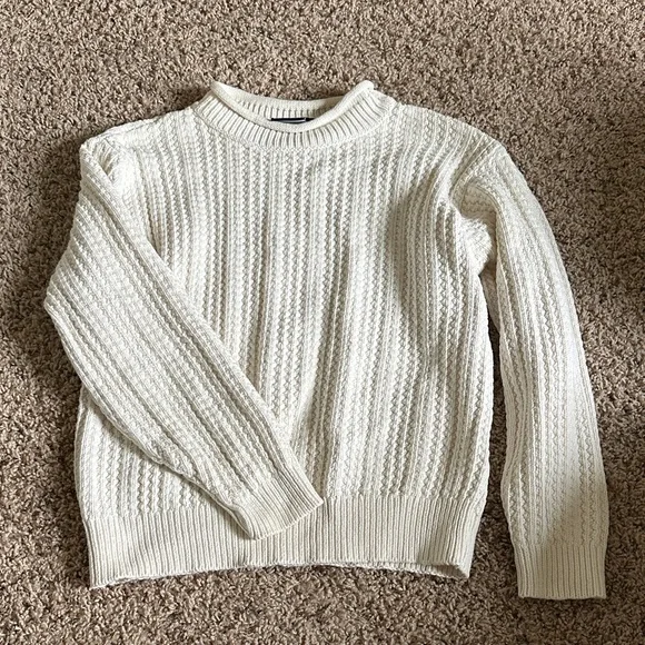 Classic Crewneck Cable Knit Sweater in Cream - Picture 1 of 2